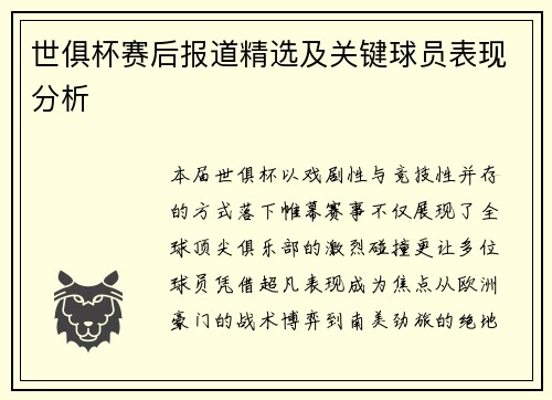 世俱杯赛后报道精选及关键球员表现分析