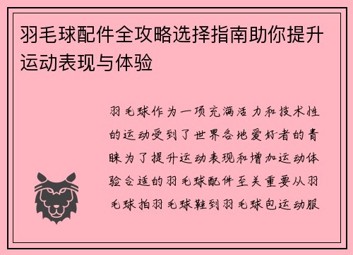 羽毛球配件全攻略选择指南助你提升运动表现与体验